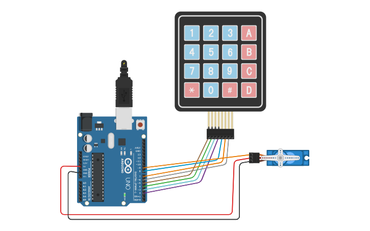 Circuit design Keypad Servo Control - Tinkercad