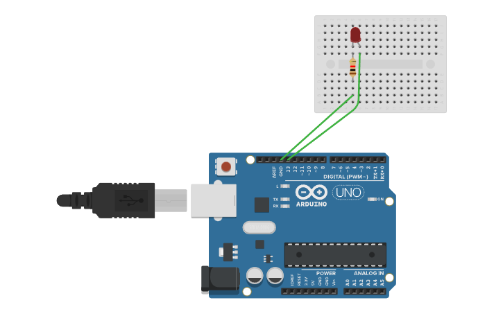 Circuit design direccionar el pin 13 en arduino uno - Tinkercad