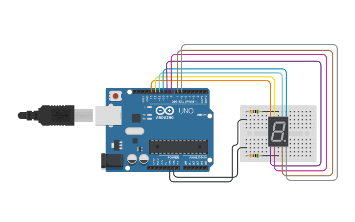 Circuit design Arduino 7 segment display - Tinkercad