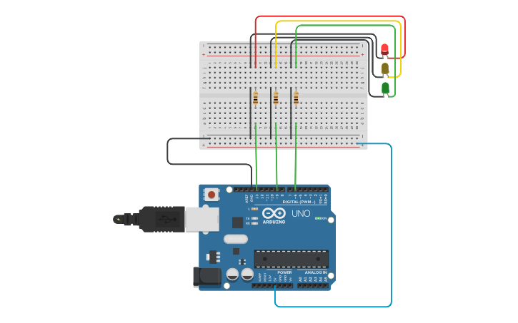 Circuit design traffic light - Tinkercad