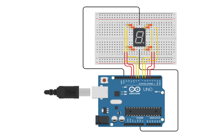 Circuit design Display de 7 segmentos - Tinkercad
