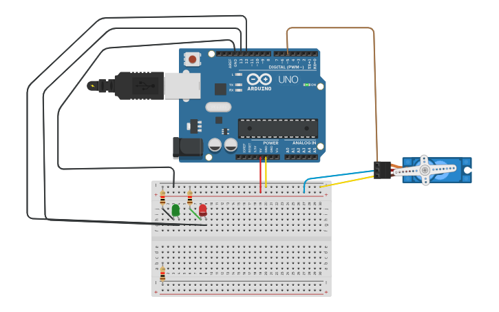 Circuit design servo led 2 leds - Tinkercad