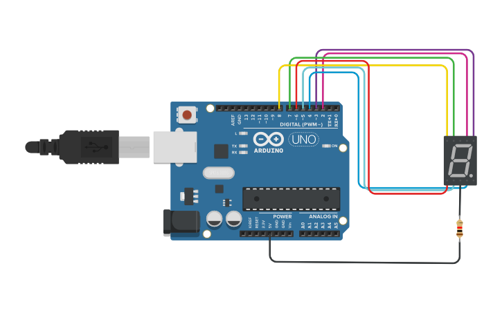 Circuit design 0/9 LED de 7 segmentos - Tinkercad