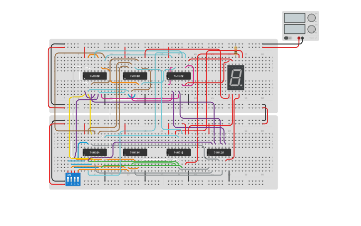 Circuit design 7-seg decoder - Tinkercad