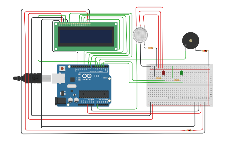 Circuit design GAS DETECTING SYSTEM USING ARDUINO - Tinkercad