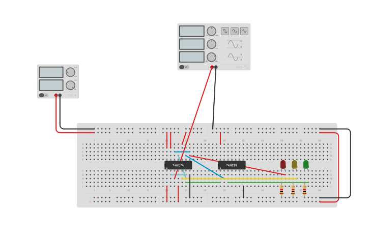 Circuit design traffic light using D flip flop - Tinkercad