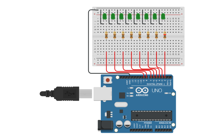 Circuit design binary teljari - Tinkercad