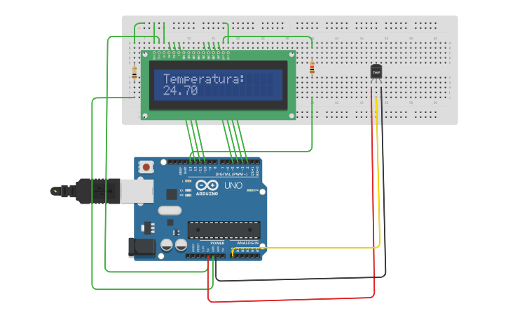 Circuit design lcd 16x2 con sensore temp - Tinkercad