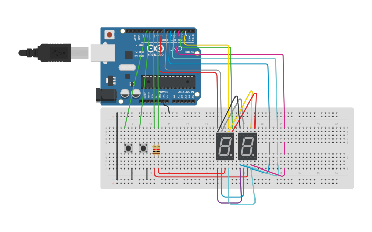 Counter Down Arduino Circuit design UP-Down counter using arduino and 7 segment display ...