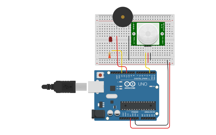 Circuit design P.I.R Sensor Lab - Tinkercad
