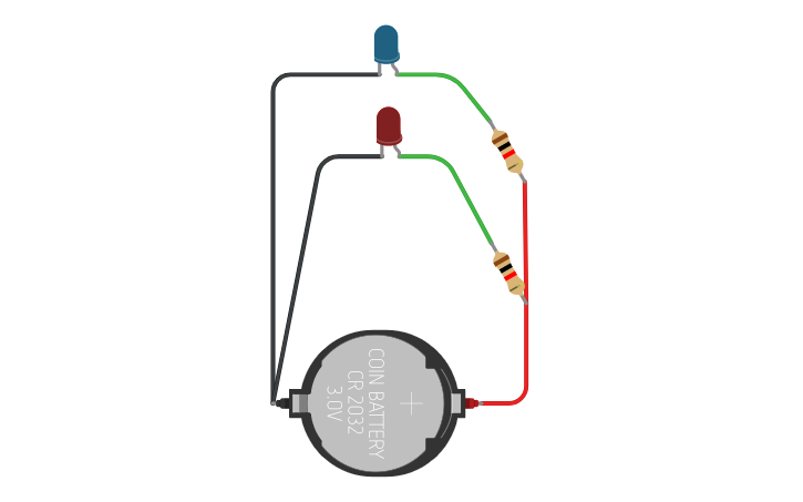 Circuit design 2 led lights - Tinkercad