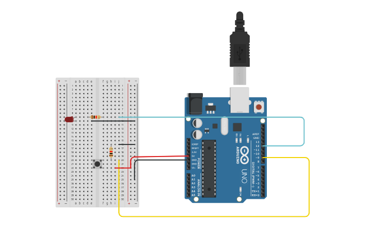 Circuit design Led com botão - Tinkercad