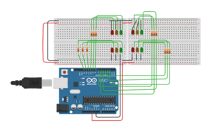 Circuit design TRAFFIC LIGHT CONTROLLER USING ARDUINO - Tinkercad