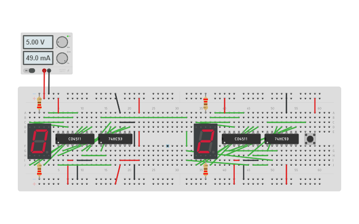 Circuit design Counter - 00 to 99 - Tinkercad