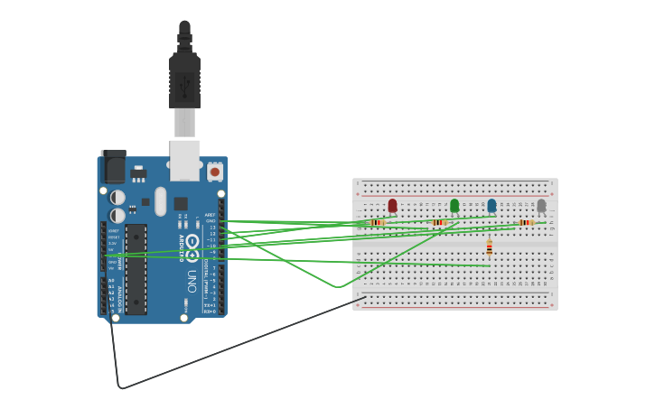 Circuit design blinking odd and even lights - Tinkercad