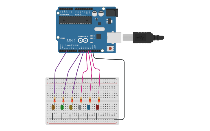 Circuit design Secuencia de leds con Arduino - Tinkercad