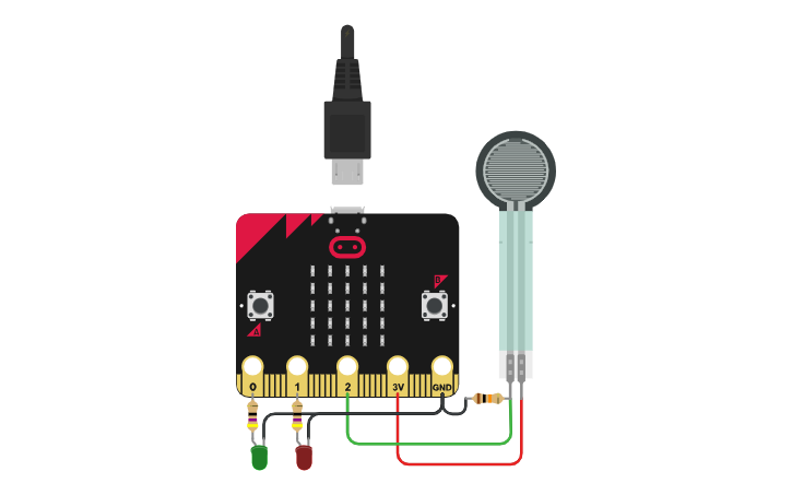 Circuit design Weight detection with Microbit via FSR 402 - Tinkercad