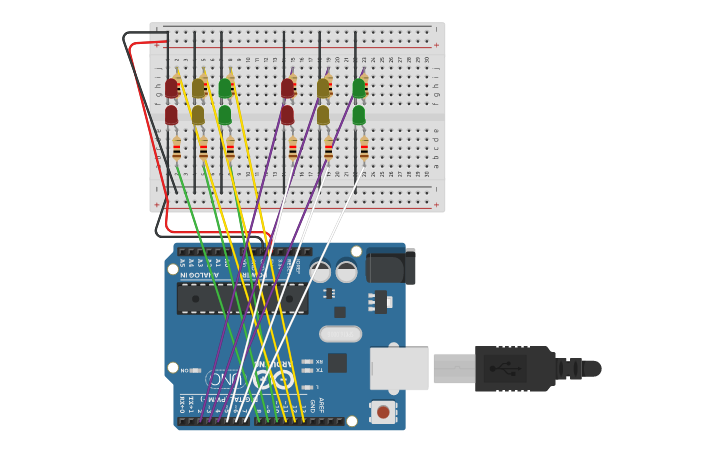 Circuit design Traffic light loop circuit - Tinkercad