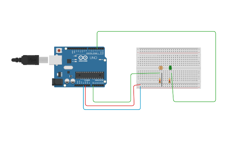 Circuit design Photoresistor 1 LED - Tinkercad