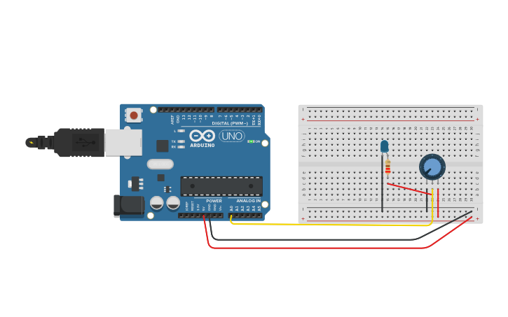 Circuit design LED-potentiometer - Tinkercad