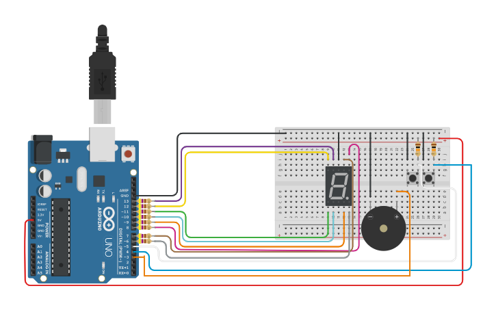 Circuit design Copy of 7 Segment Display 0-9 Timer - Tinkercad