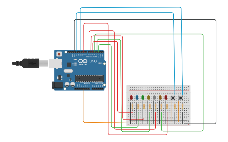Circuit design odd even leds - Tinkercad