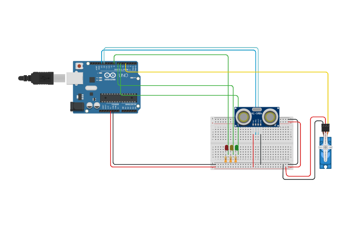 Circuit design Copy of sensor 3led - Tinkercad