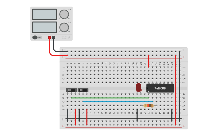 Circuit design Logical AND gate using 7408 IC - Bishal Tamang - Tinkercad