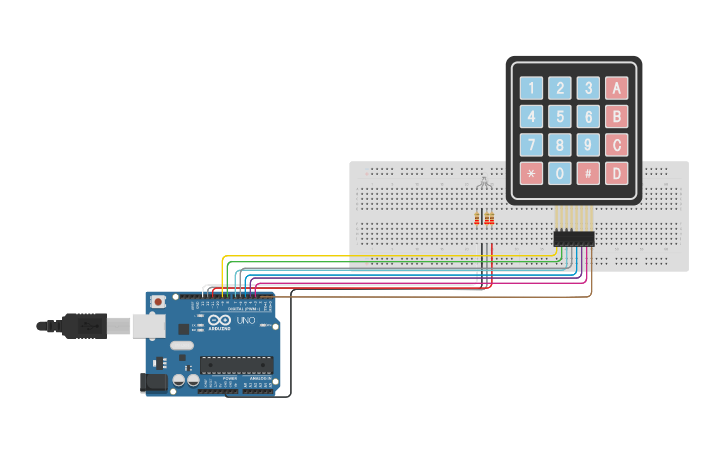 Circuit design LED Color Code using Keypad - Tinkercad