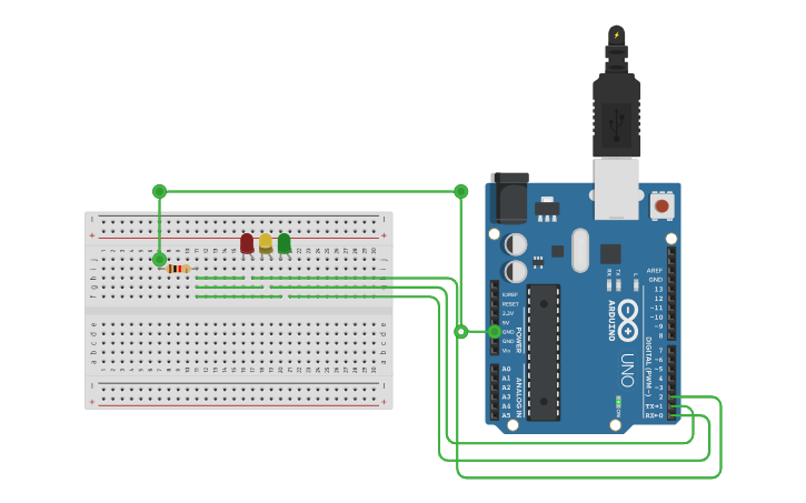Circuit design Traffic light - Tinkercad