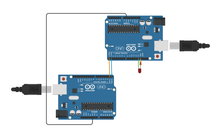Circuit design Arduino-to-Arduino Serial Communication - Tinkercad