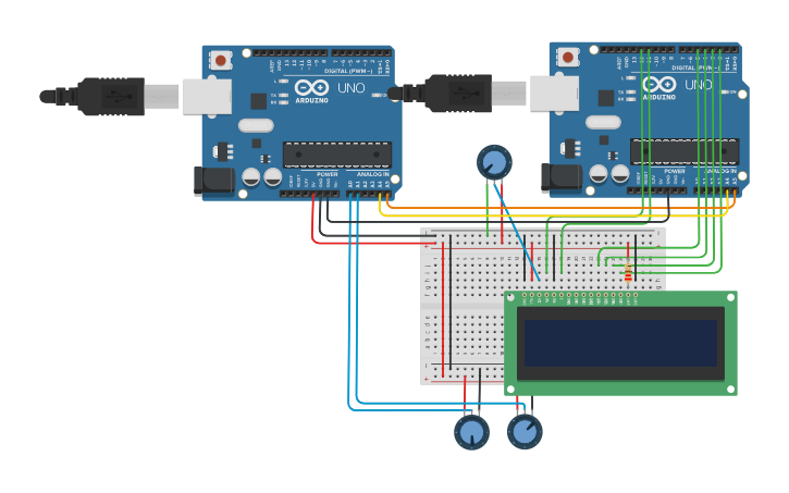 Circuit design 2 Arduinos I2C - Tinkercad