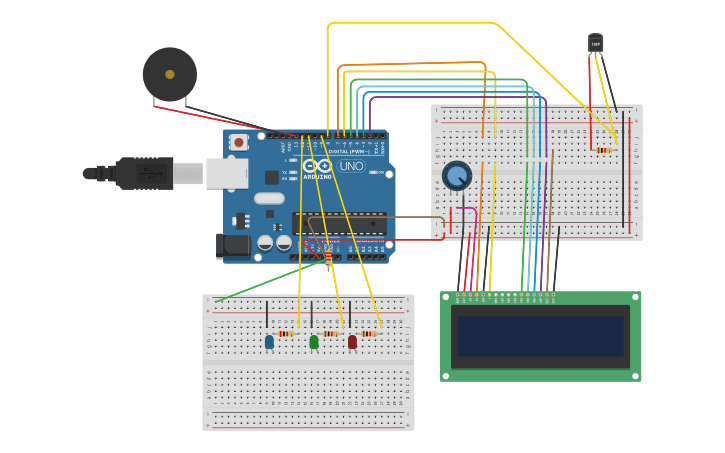 Circuit design sensor de temperatura con arduino - Tinkercad