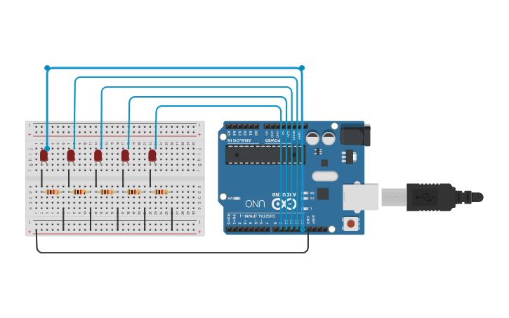 Circuit design Random LED Blink Random Time - Tinkercad