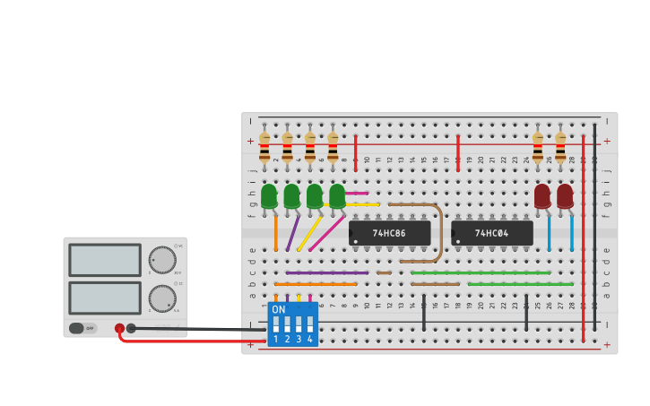 Circuit design Even and Odd Parity Checker - Tinkercad