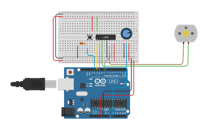 Circuit design Speed and direction control of the DC motor - Tinkercad