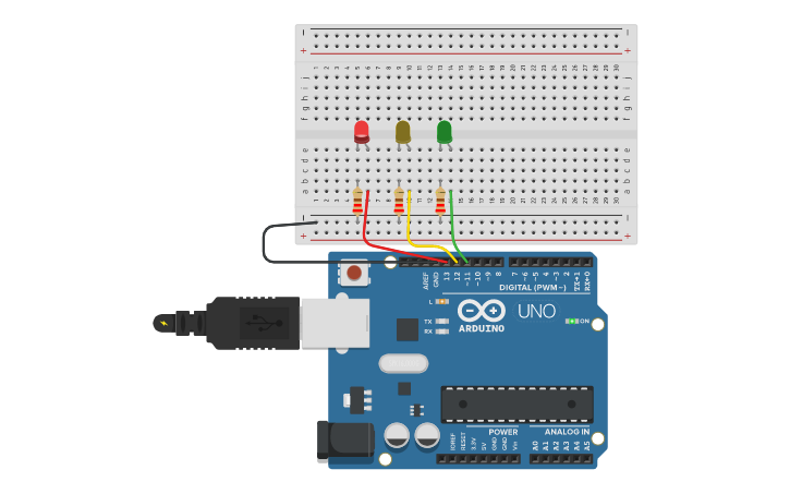 Circuit design Semáforo en Arduino - Tinkercad