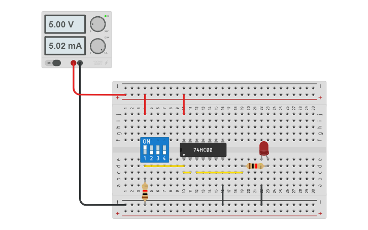 Circuit design NOT Gate using NAND Gate (7400-IC) - Tinkercad