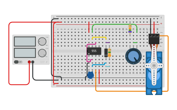 Circuit design Control de servo-motor con 555 - Tinkercad