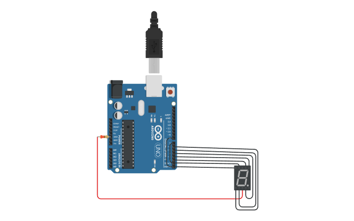 Circuit design CONTROLLING 7 SEGMENT DISPLAY USING ARDUINO UNO - Tinkercad