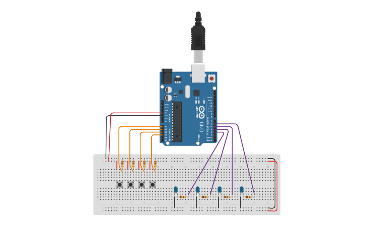 Circuit design Leds con pulsadores - Tinkercad