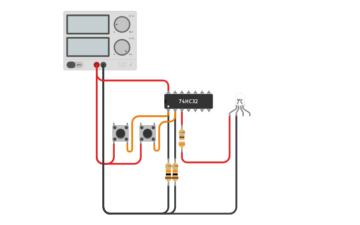 Circuit design OR 74HC32 - Tinkercad