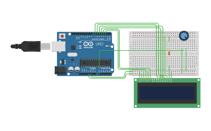 Circuit design potentiometer with LCD - Tinkercad
