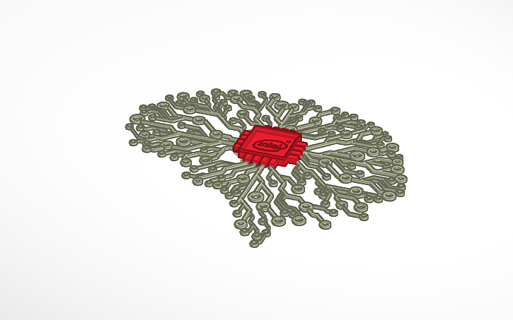 3D design Brain Circuit CPU Holder w intel logo - Tinkercad