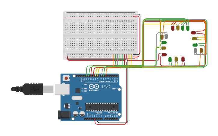 Circuit design Traffic Intersection - Tinkercad