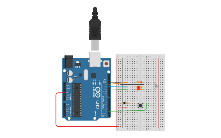 Circuit design Led RGB com botao - Tinkercad