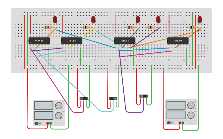 Circuit design BINARY ADDER - Tinkercad