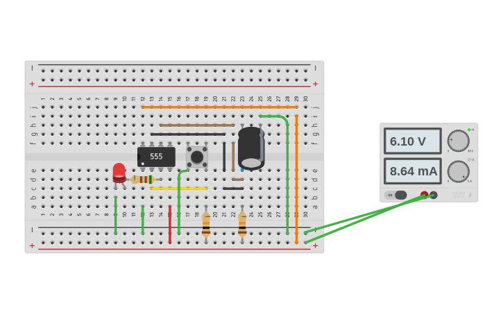 Monostable Circuit Using 555 Using Rcad Software Circuit design 555 Monostable - Tinkercad