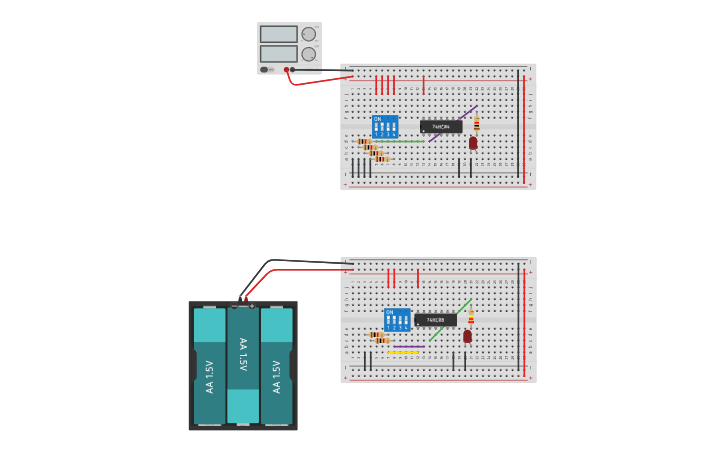 Circuit design 7404 y 7408 - Tinkercad