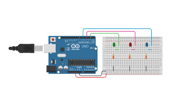 Circuit design Multitasking with blocks - Tinkercad